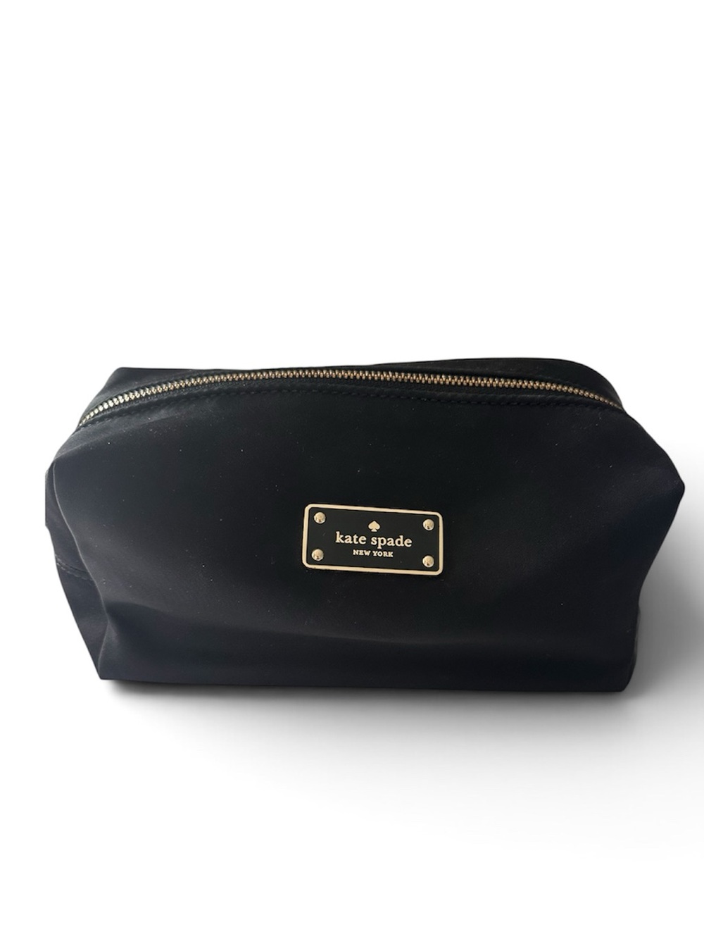 kate spade Black Nylon Zip Toiletry Pouch with Gold Plaque